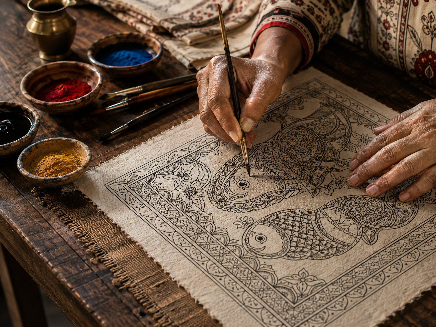 Artisan painting Madhubani art