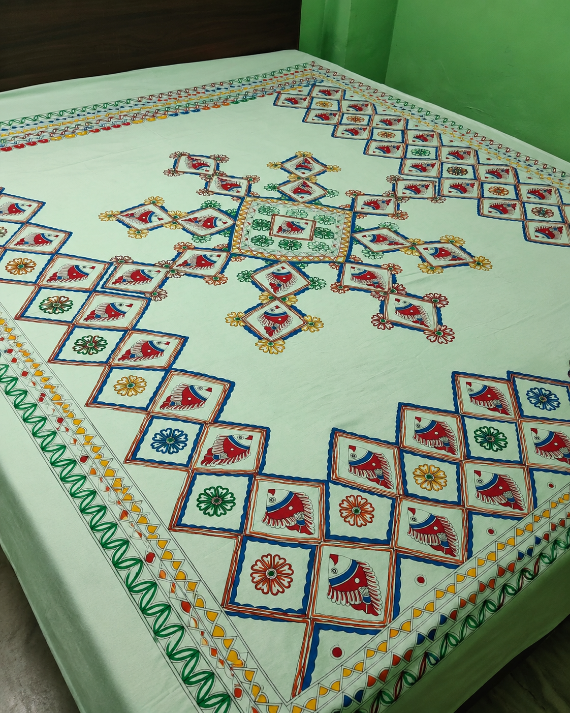 Hand Painted Madhubani Painting Cotton Bedsheet