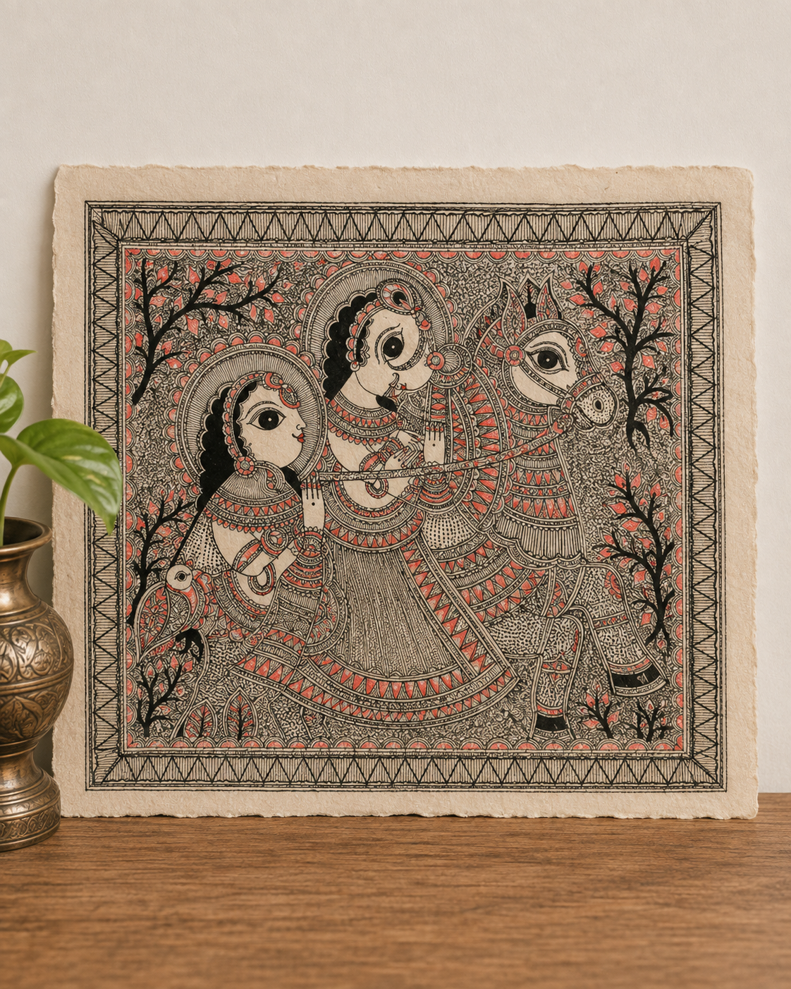 Radha Krishna Madhubani Painting (Horse Motif)