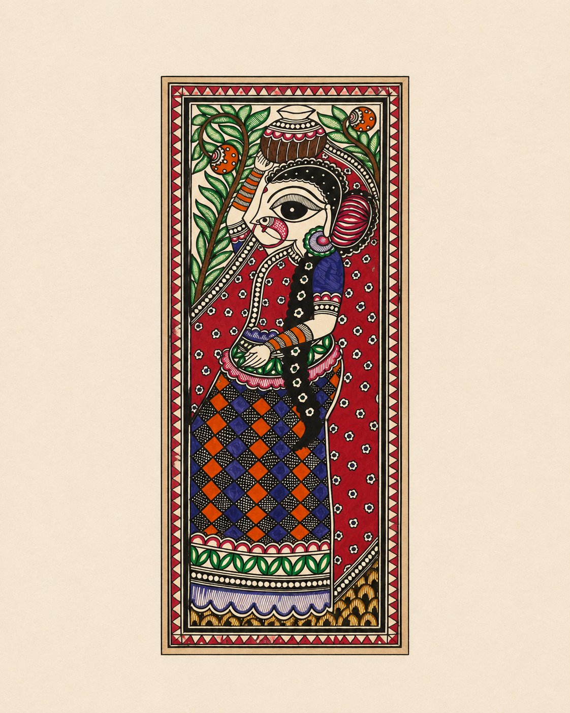 Water Carrying Lady Madhubani Painting